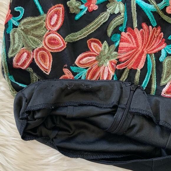 Floral Embroidered Black Mini Skirt High Waist Mini Short Boho Skirt - Picture 8 of 12